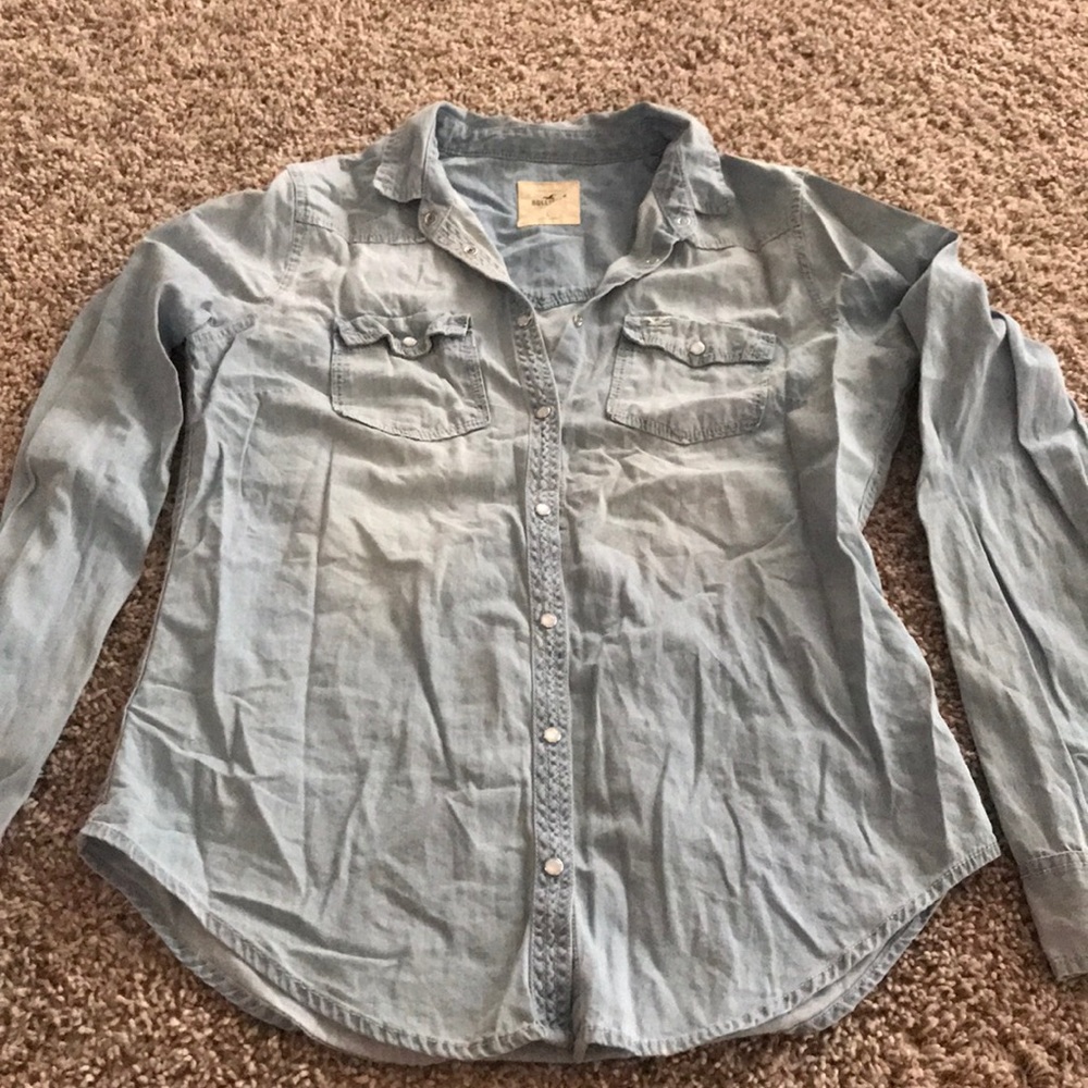 Hollister chambray light denim color button up top